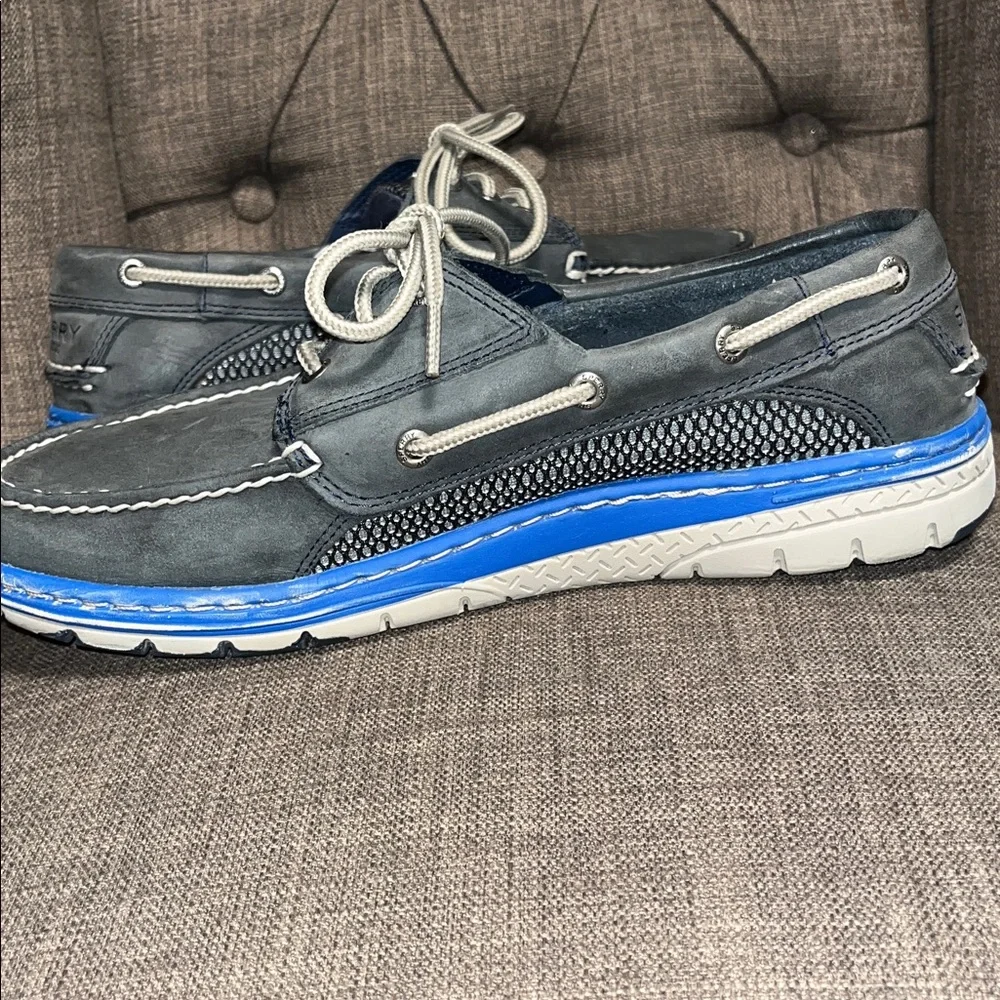 Sperry Top-Sider Charcoal Boat Shoes leather with Blue Trim men's 10